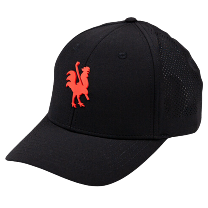 Apex black hat with red rooster logo