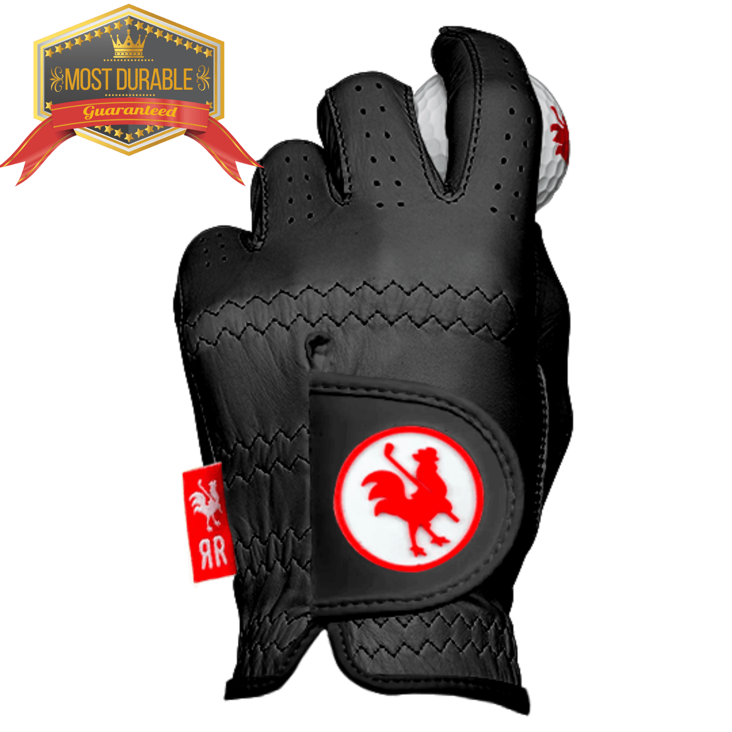 A well-used black Cabretta leather golf glove