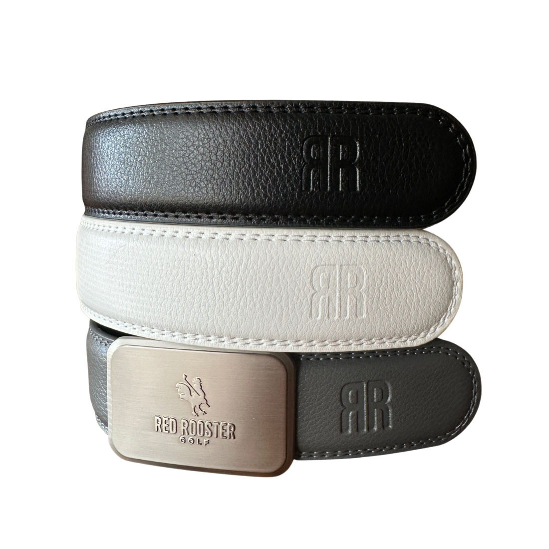 Leather Belt - 3 pack Black White Grey Golf Belt USA - Red Rooster Golf Inc.