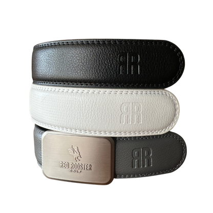 Leather Belt - 3 pack Black White Grey Golf Belt USA - Red Rooster Golf Inc.