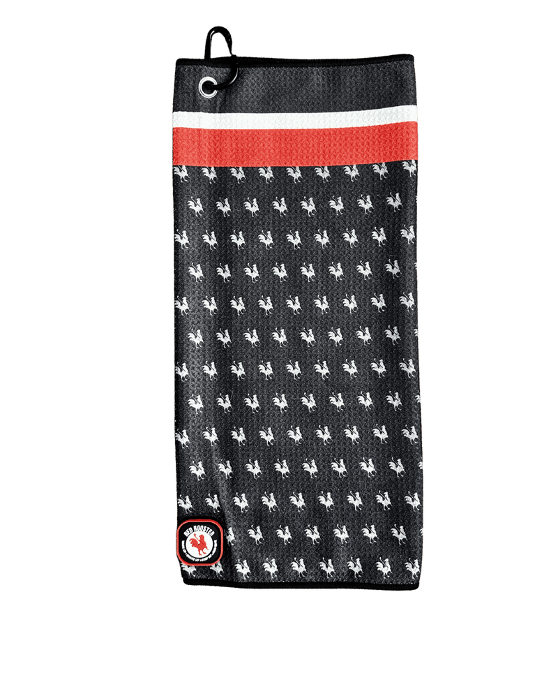 The Fluff Magnet Black Red Golf Towels Red Rooster Golf Inc.