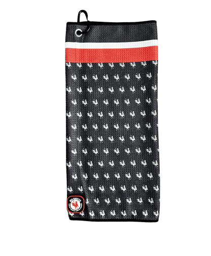 The Fluff Magnet Black Red Golf Towels Red Rooster Golf Inc.