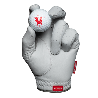 The Scots Silver golf glove holding golf ball