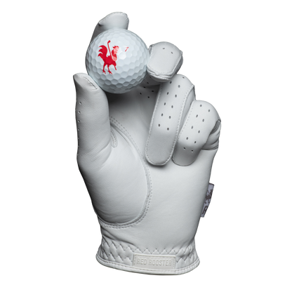 The Whiteout golf glove holding golf ball
