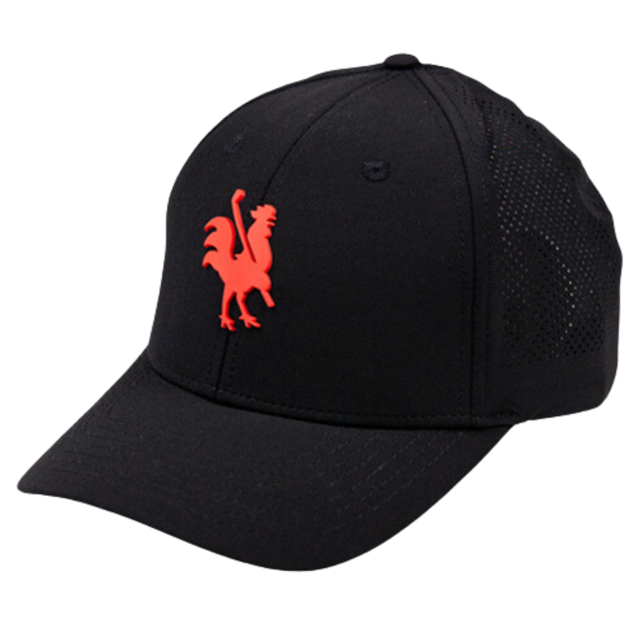 Apex black hat with red rooster logo